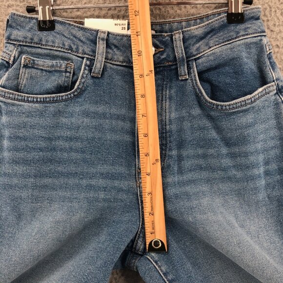 Forever 21 Jeans Womens 25 90s Fit Blue Colorblock Relaxed Frayed Button Fly NWT - Picture 6 of 11